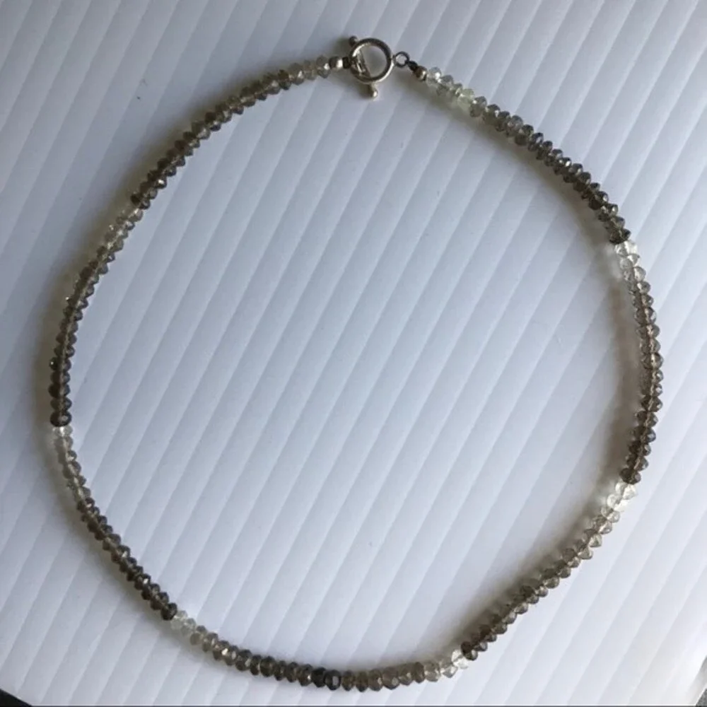 Vintage Handmade Genuine Faceted Smoky Topaz Gemstone Necklace Sterling Toggle